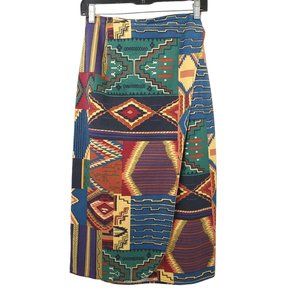 Sonyelle Southwestern Print Midi Wrap Skirt Small Vintage Cotton Rust Teal Blue